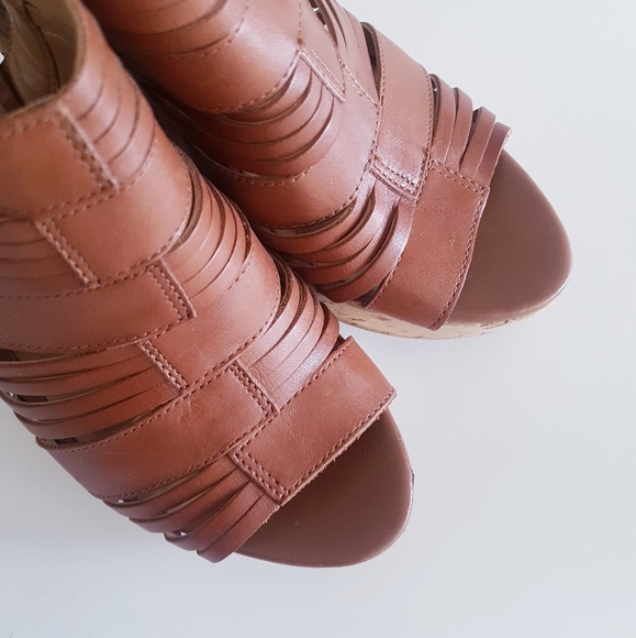 FRANCO SARTO Brown Leather Platform Cork Wedges - Picture 5 of 13
